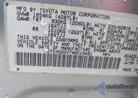 2004 Toyota Rav4 z USA, uszkodzony, nr VIN JTEHD20V746019481